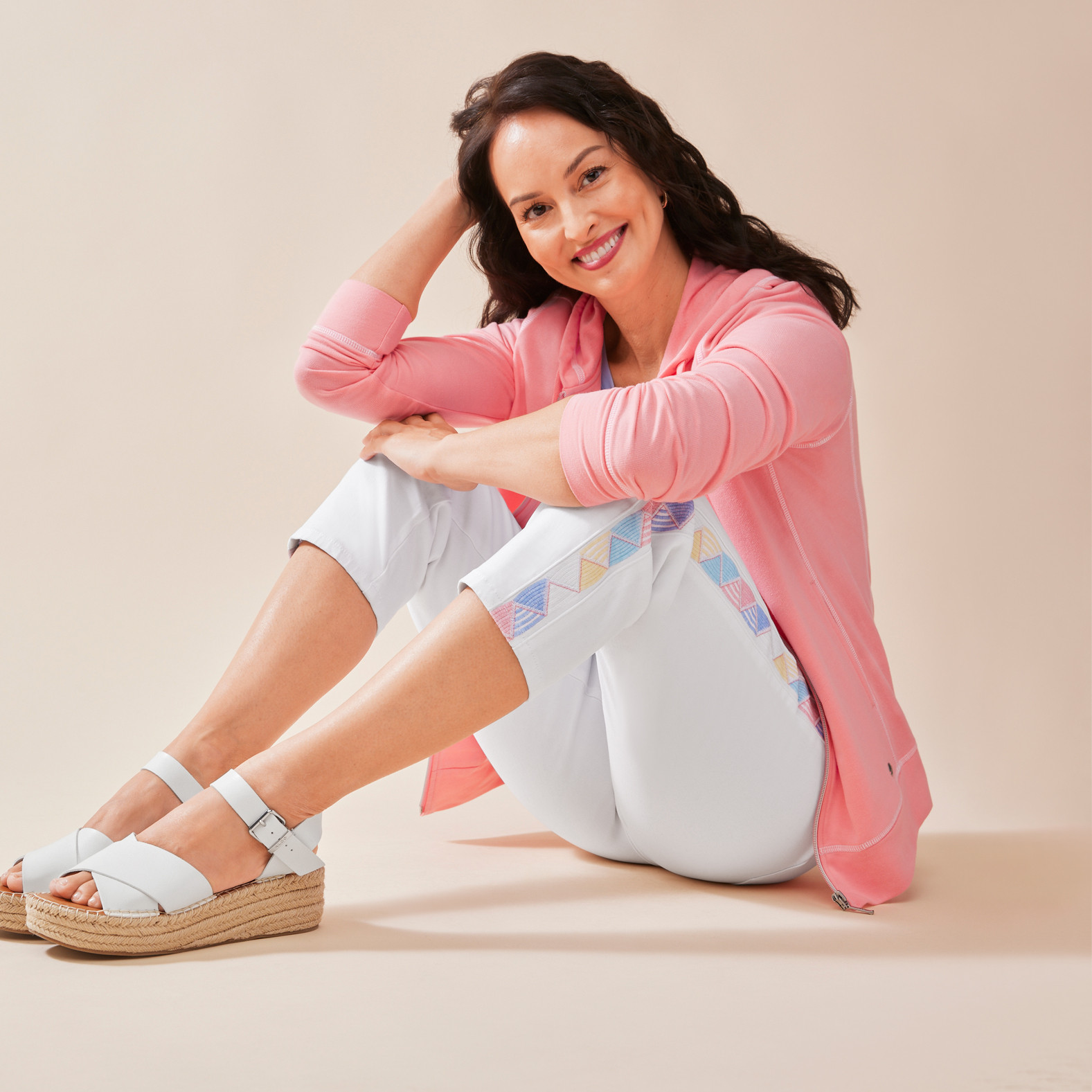 Long Sleeve Zip-Up Hoodie Azalea Coral Pink