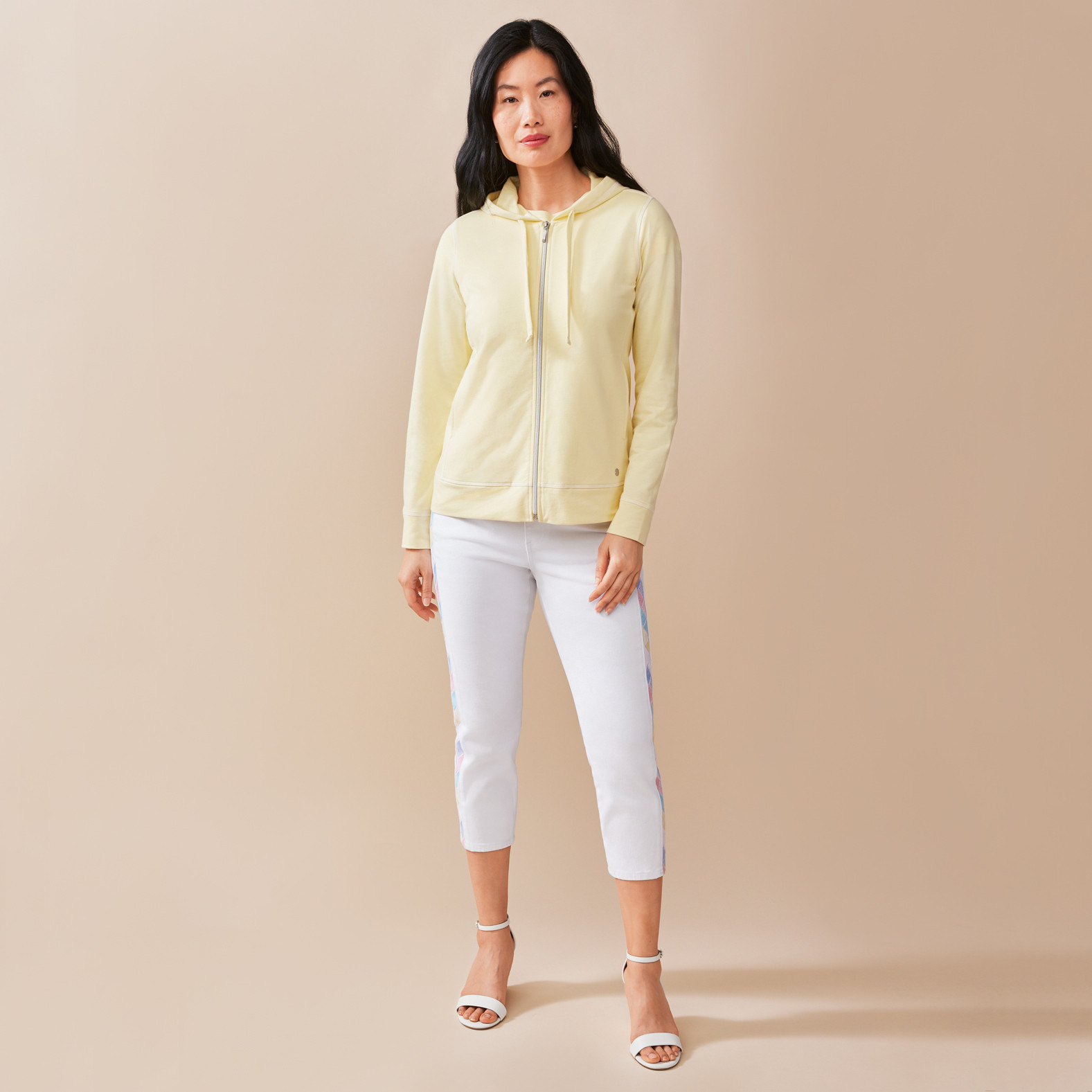 Long Sleeve Zip-Up Hoodie Full Body Lemon Daisy Yellow