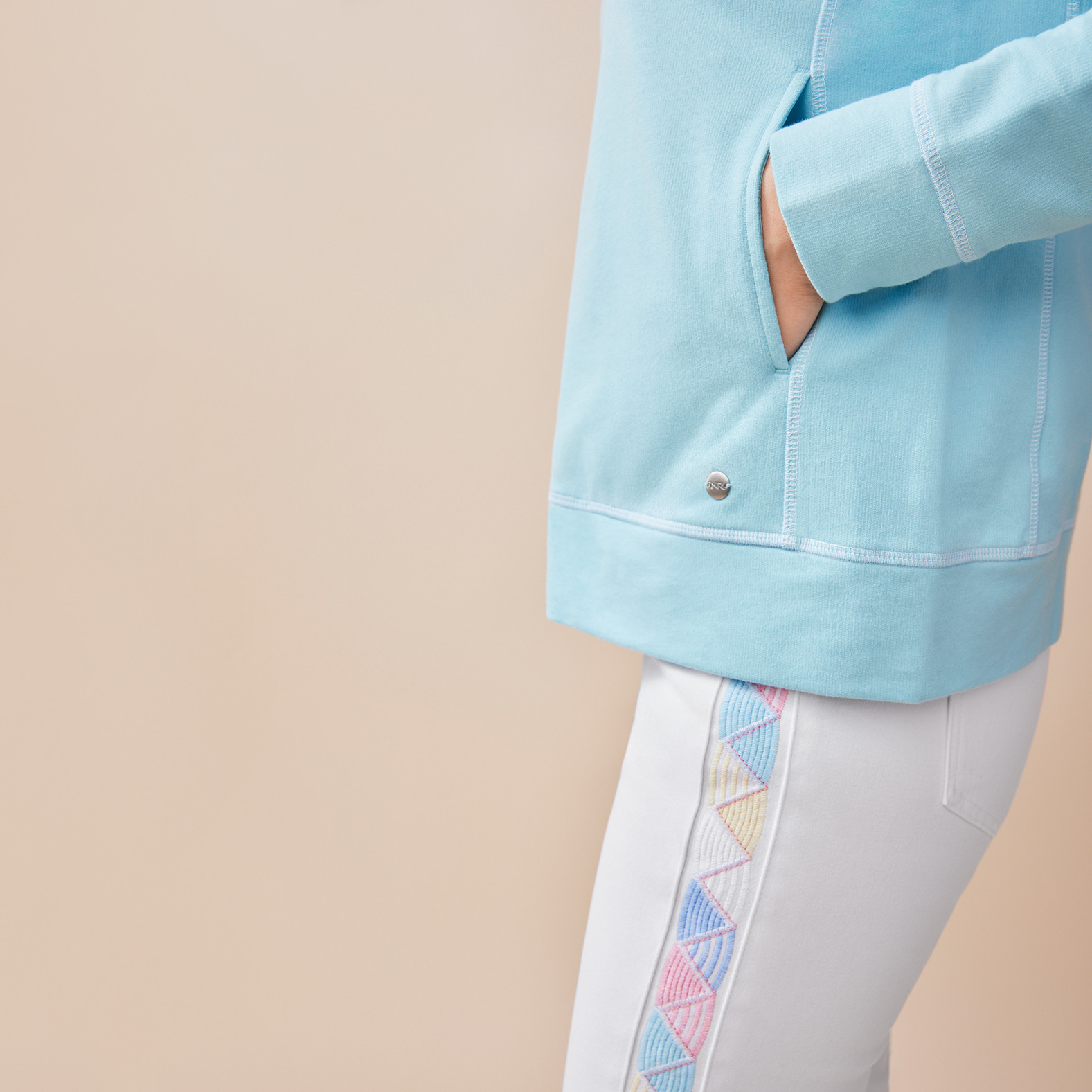 Long Sleeve Zip-Up Hoodie Close up Pocket Soft Aqua Blue