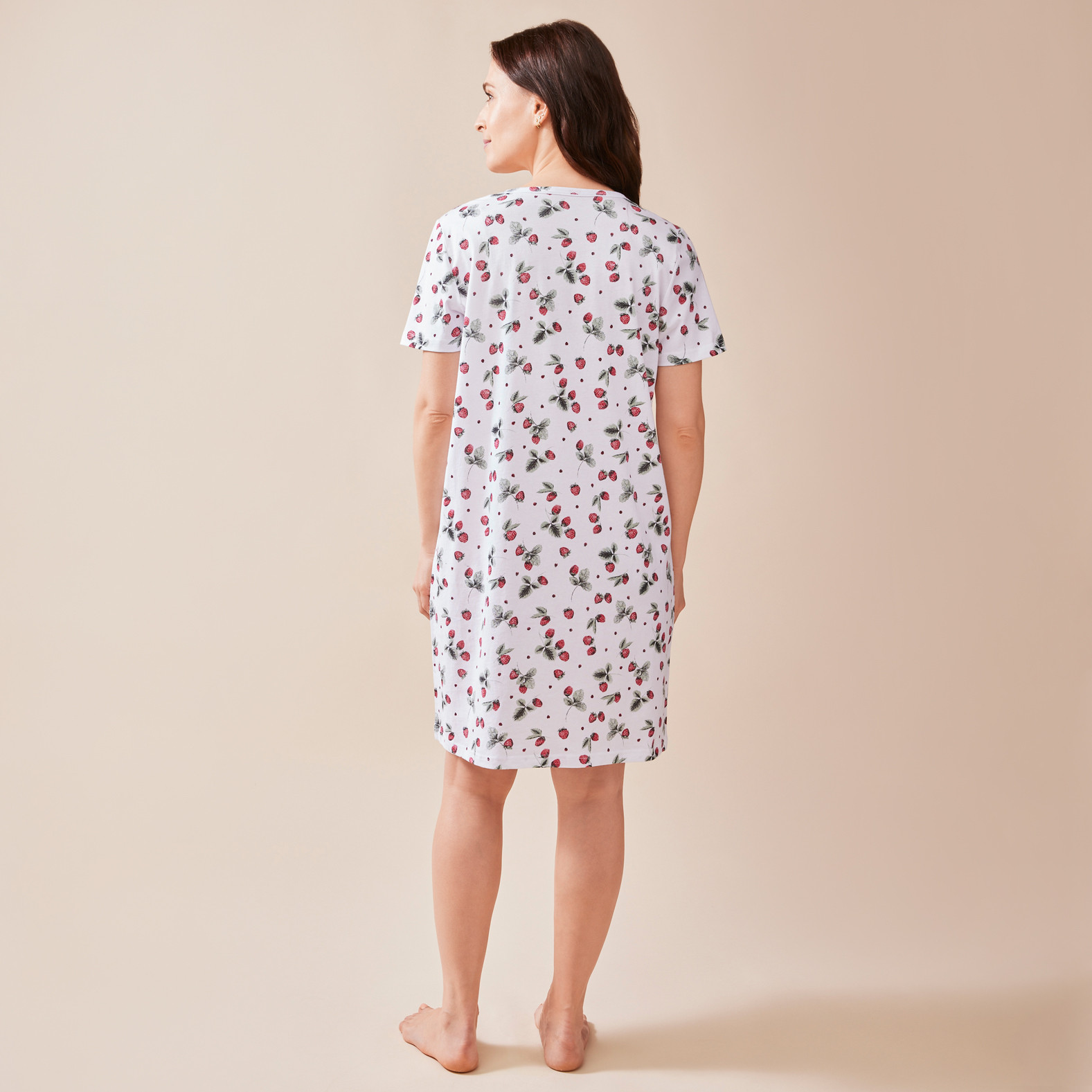 Short Sleeve Strawberry Print Nightshirt Back View