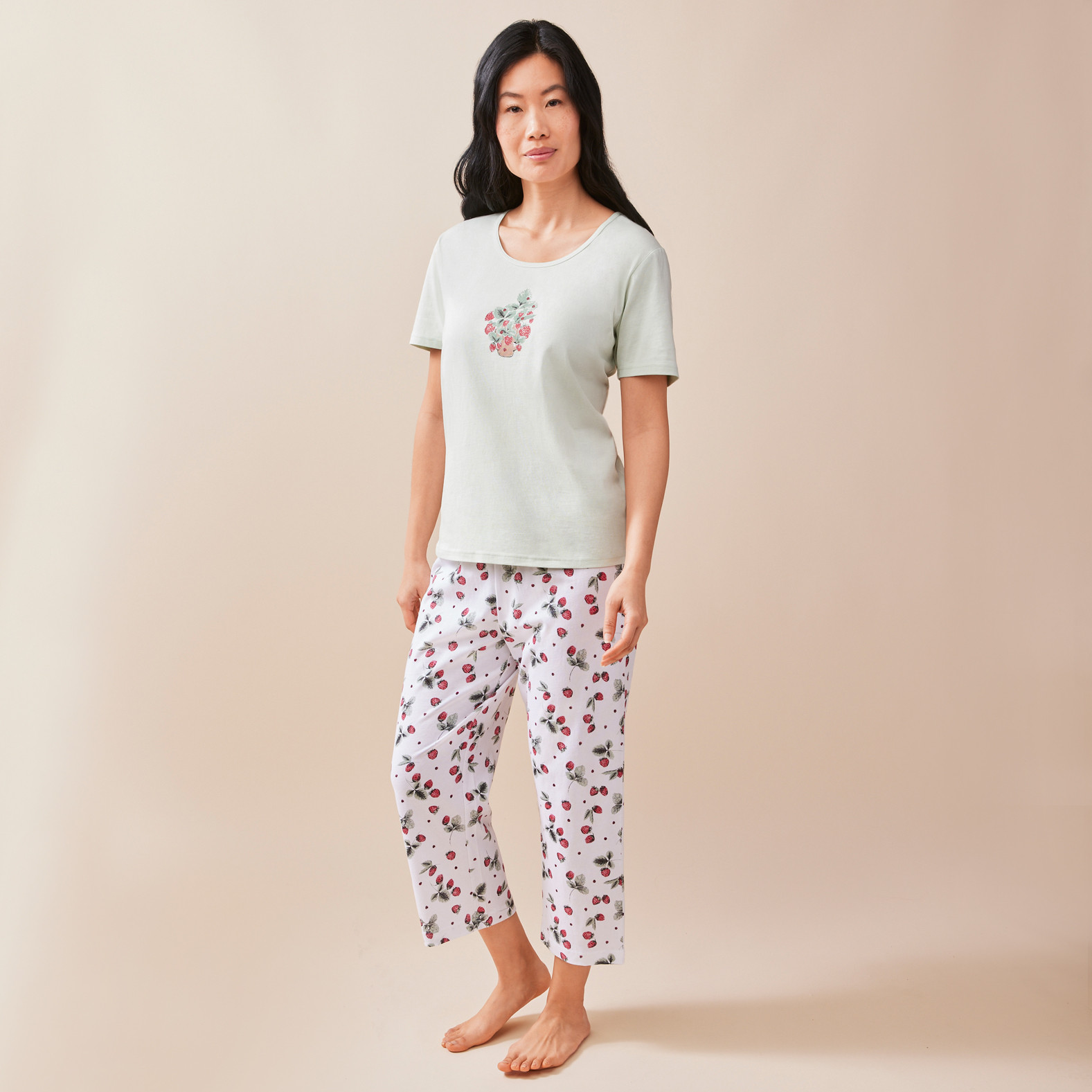 Short Sleeve Strawberry Crop Pyjamas Front View