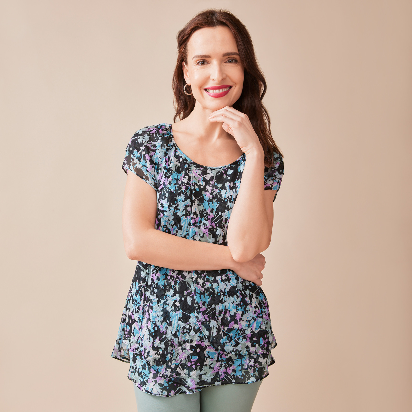 Short Sleeve Tulip Blouse Half Body Front View
