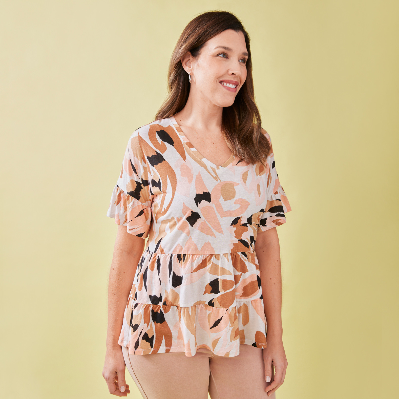 Short Sleeve Vneck Ruffle Shirt