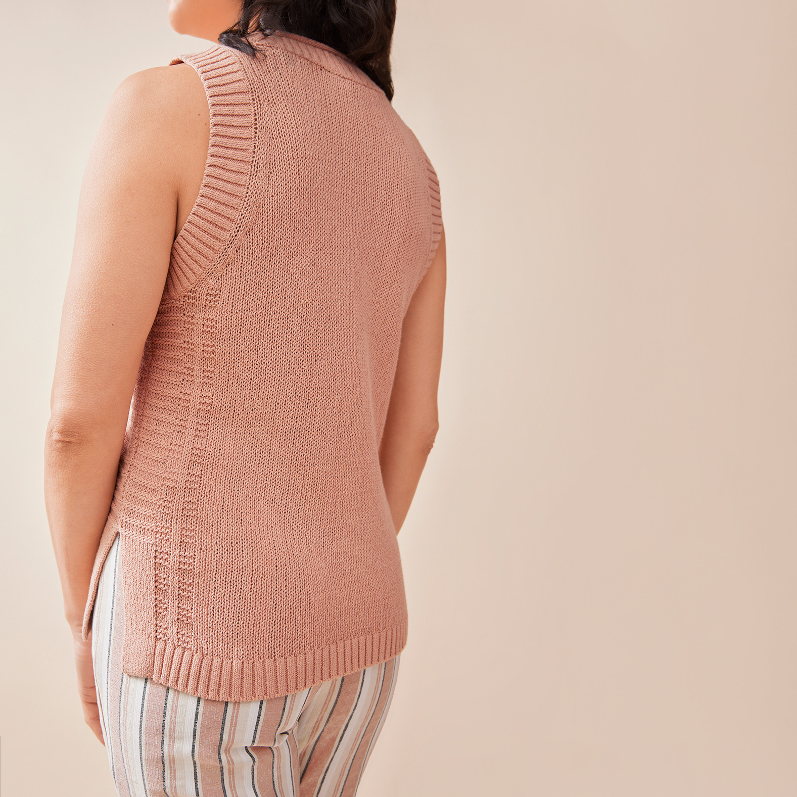 Sleeveless Mockneck Sweater Back View Close Up