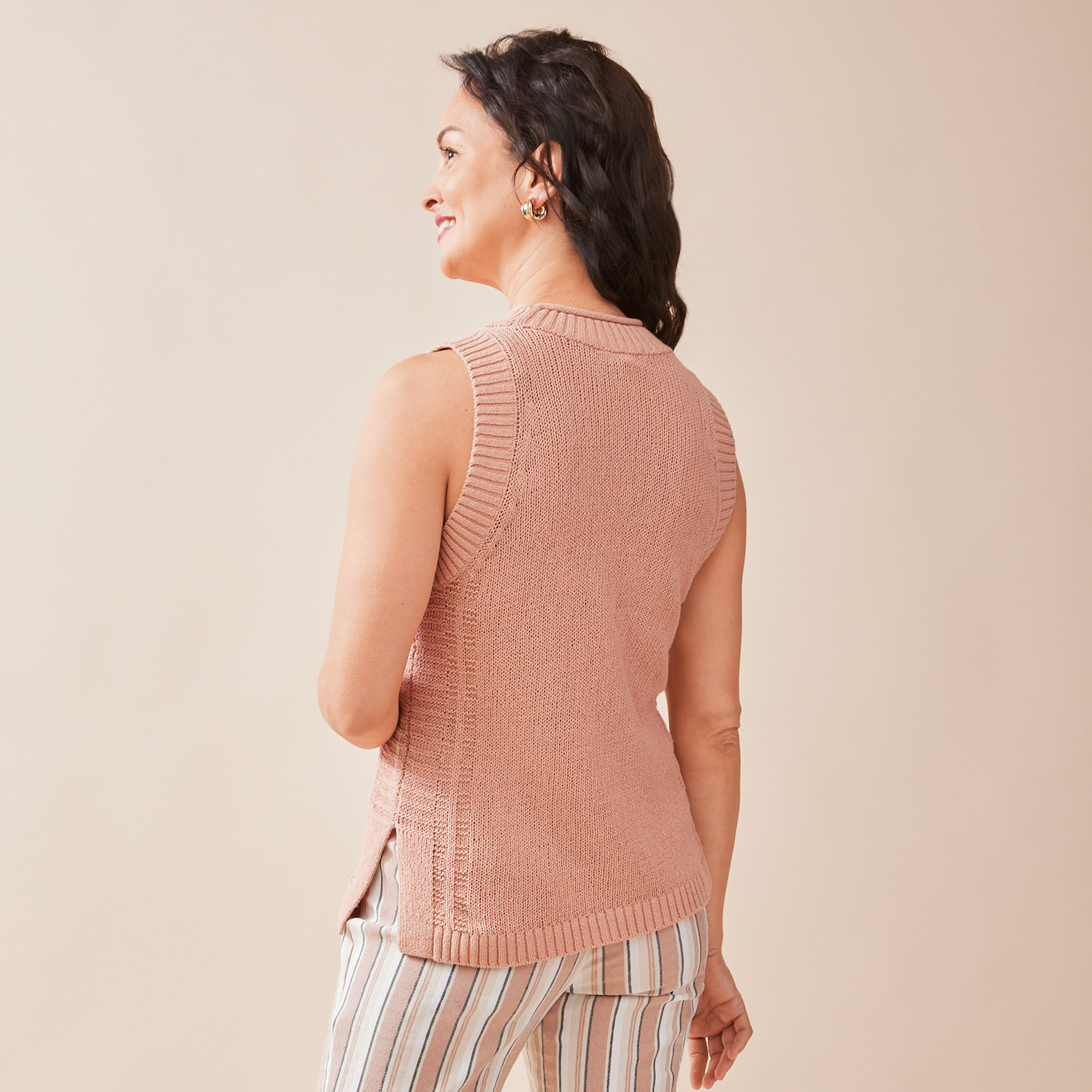 Sleeveless Mockneck Sweater Half Body Back View