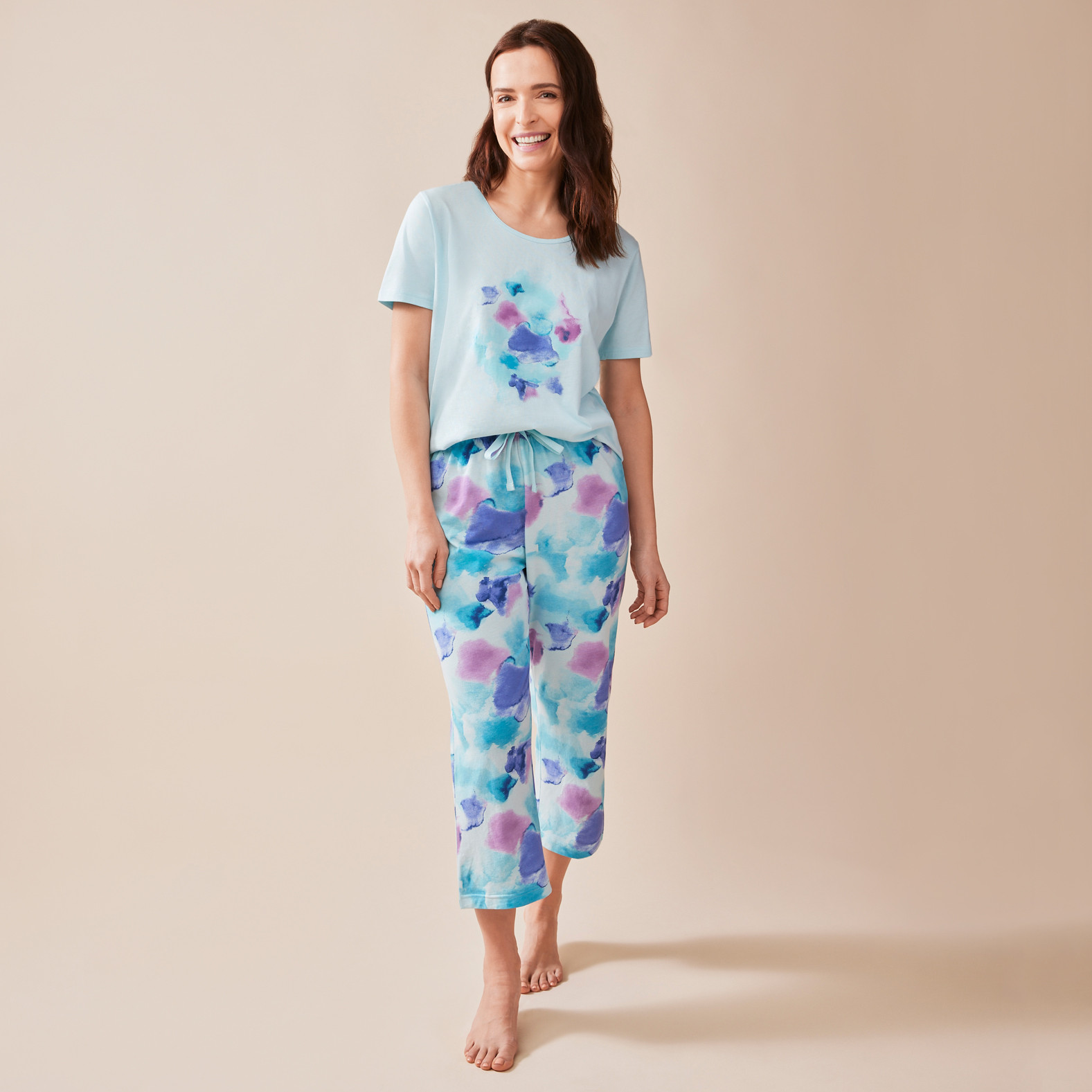 Watercolour Crop Pyjamas Full Body Front View