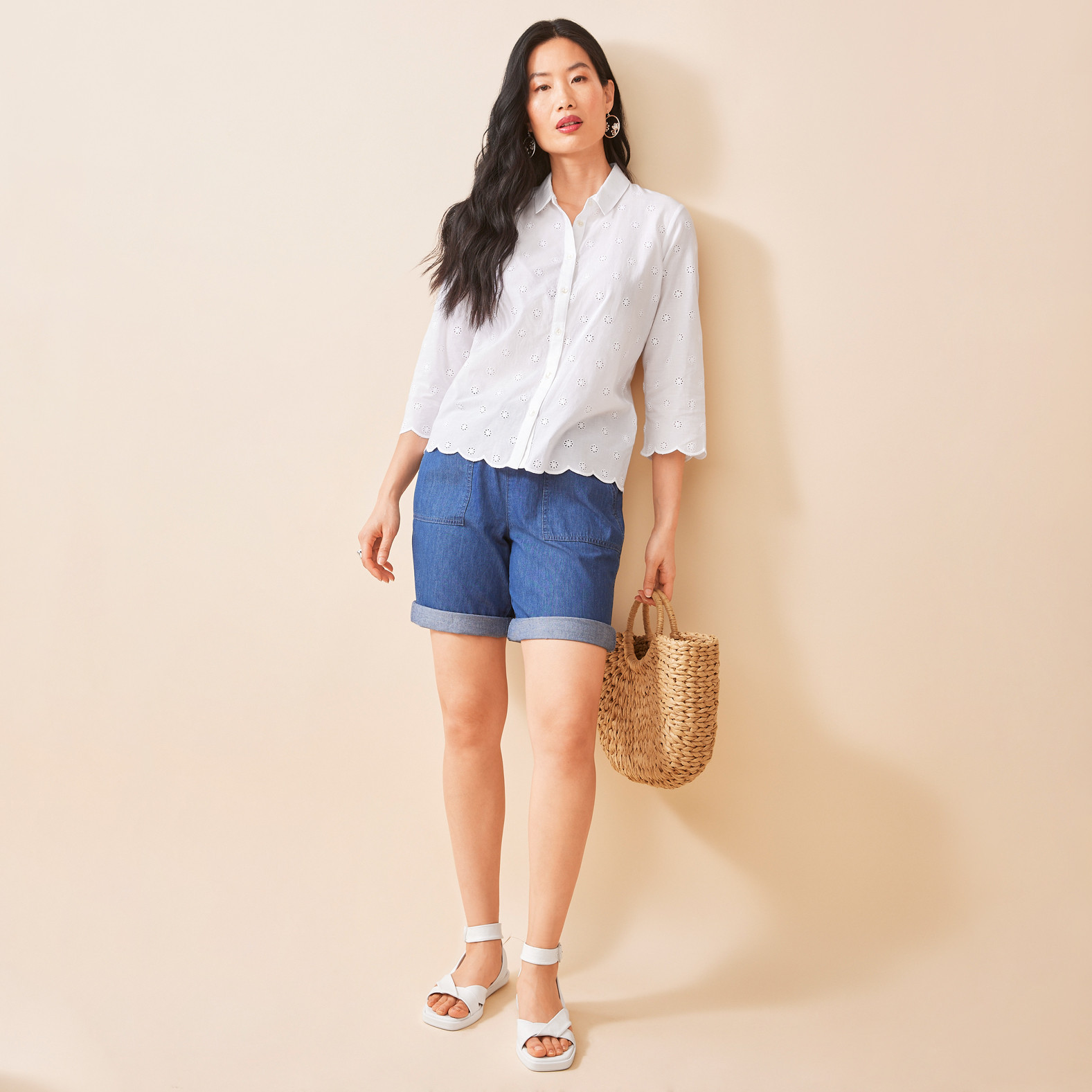 White Eyelet Shirt Full Body