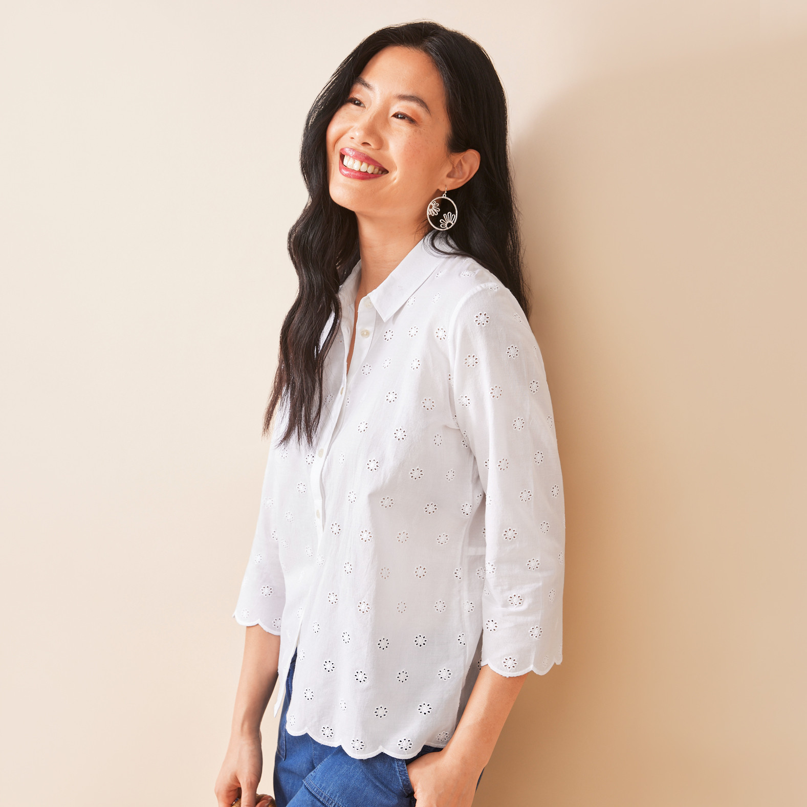 White Eyelet Shirt Side View