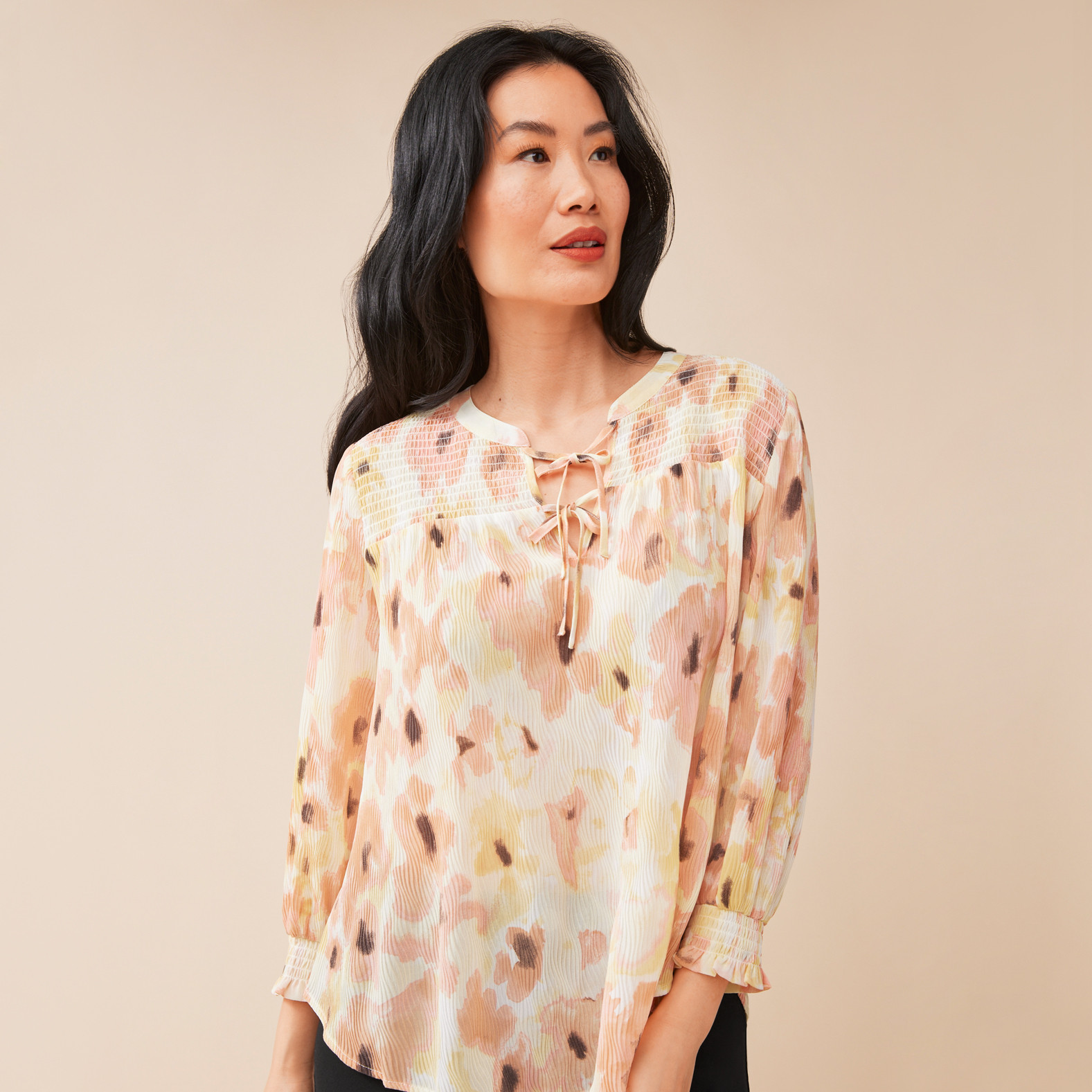 3/4 Sleeve Watercolour Tie Blouse