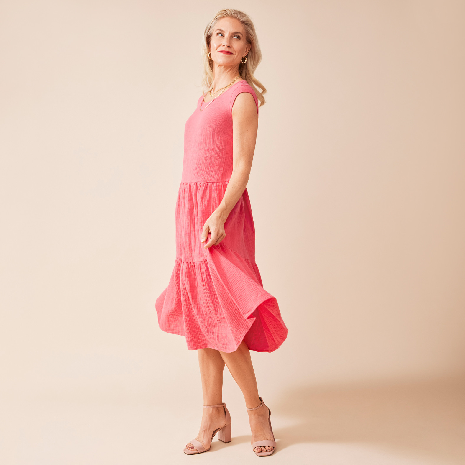 Cap Sleeve Gauze Dress Full Body Side View
