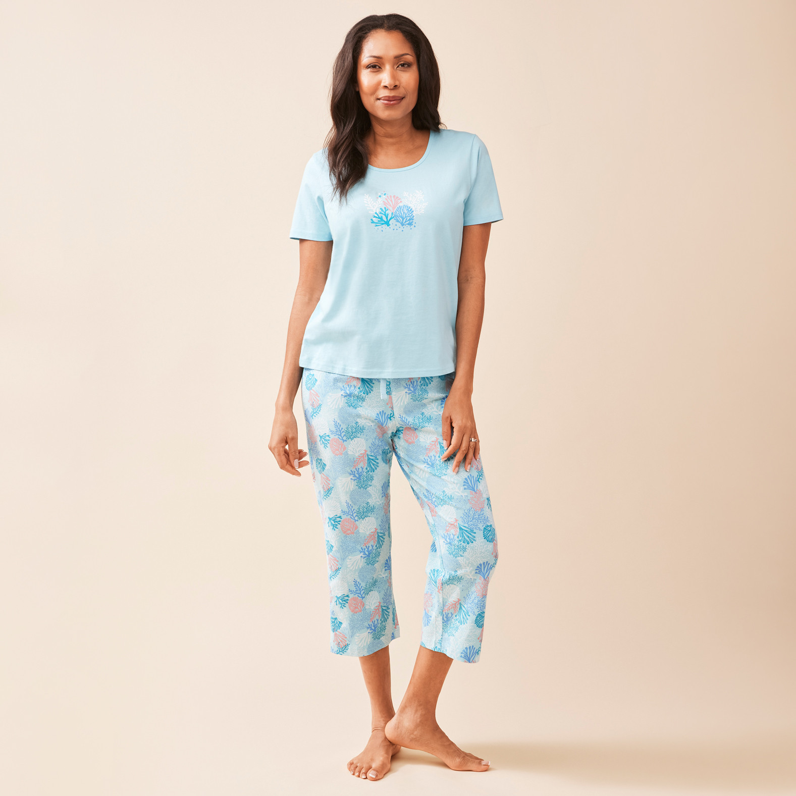 Coral Reef Crop Pyjamas Front View