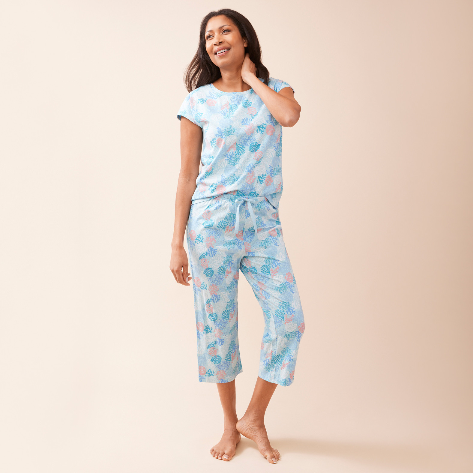 Short Sleeve Coral Reef Crop Pyjamas