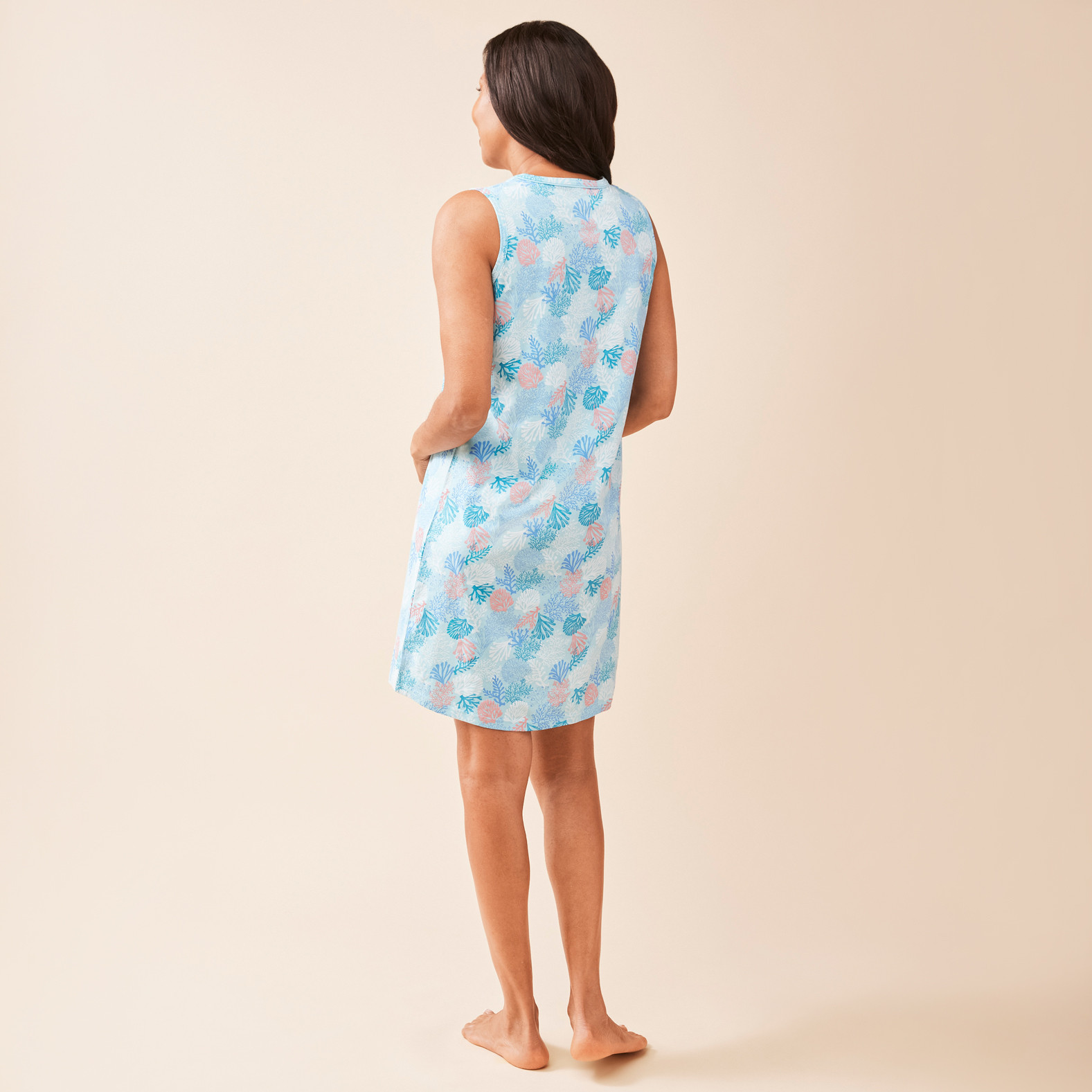 Coral Reef Sleeveless Nightshirt Full Body Back View