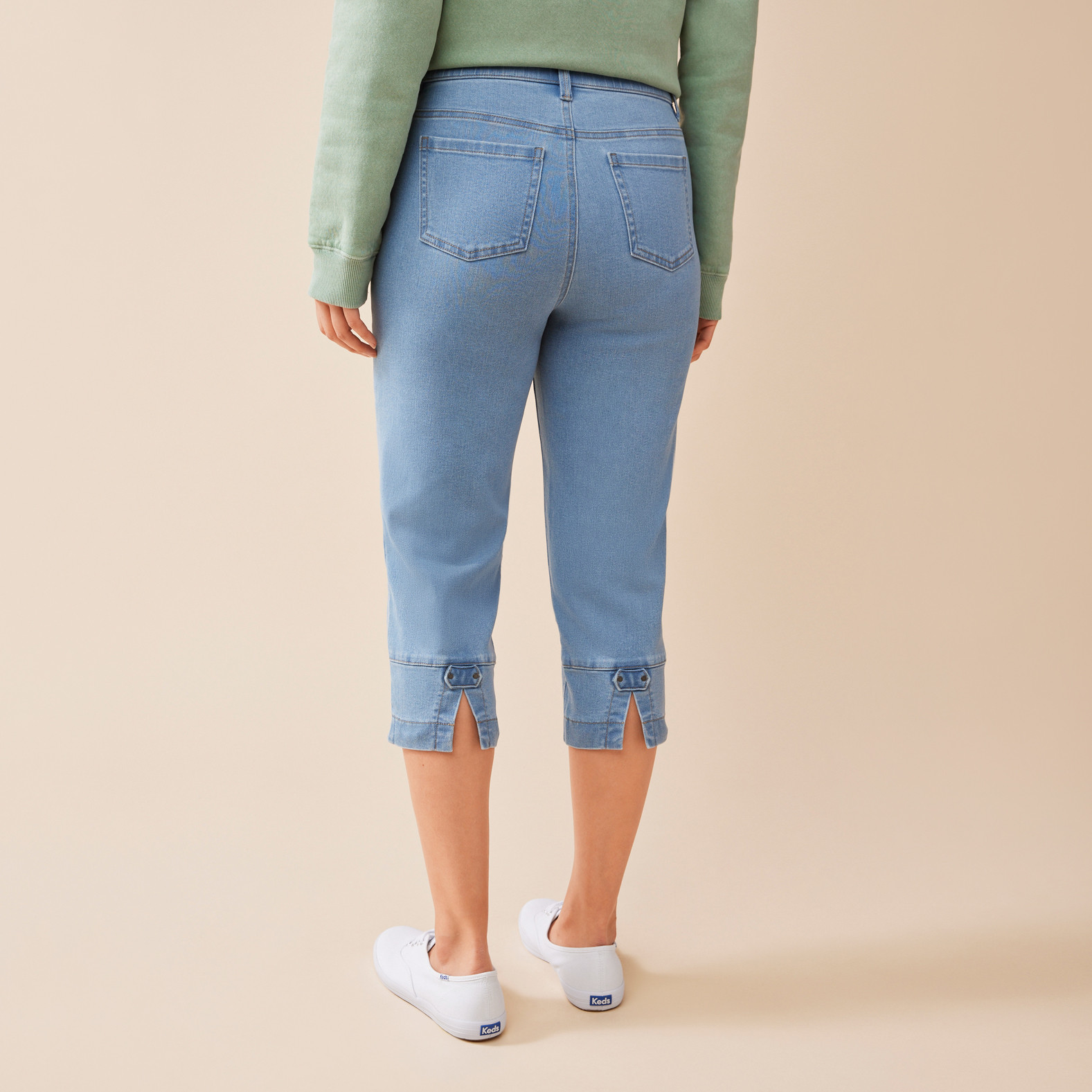Essential Slim Denim Capris Half Body Back View