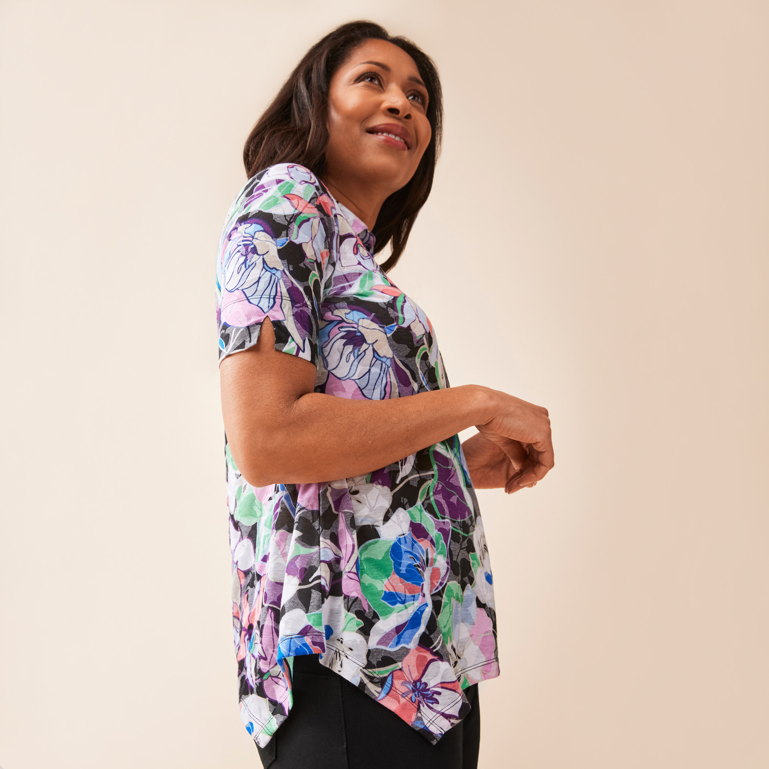 Floral Short Sleeve Top Half Body Side View