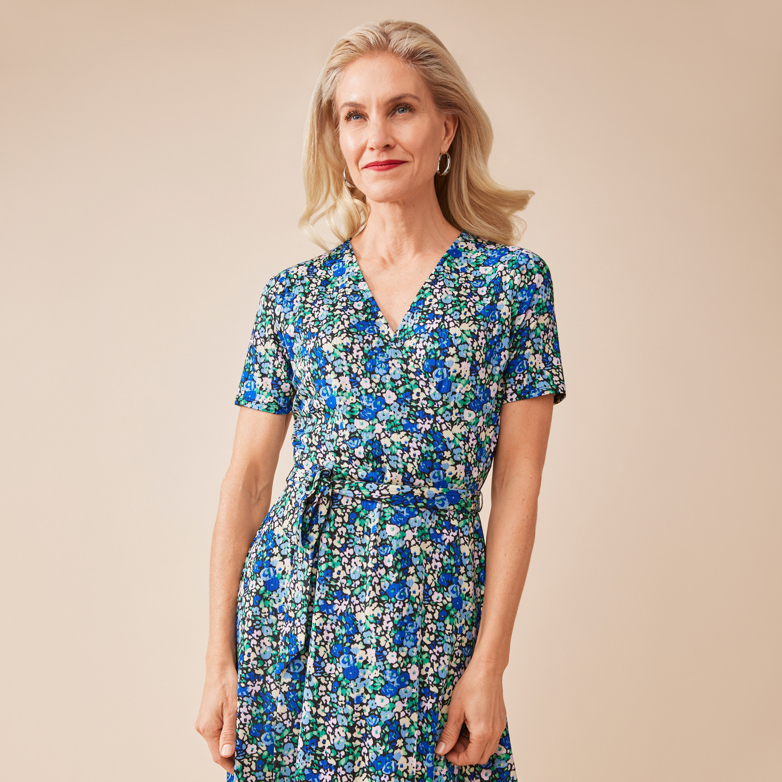 Floral Wrap Dress Half Body Front View