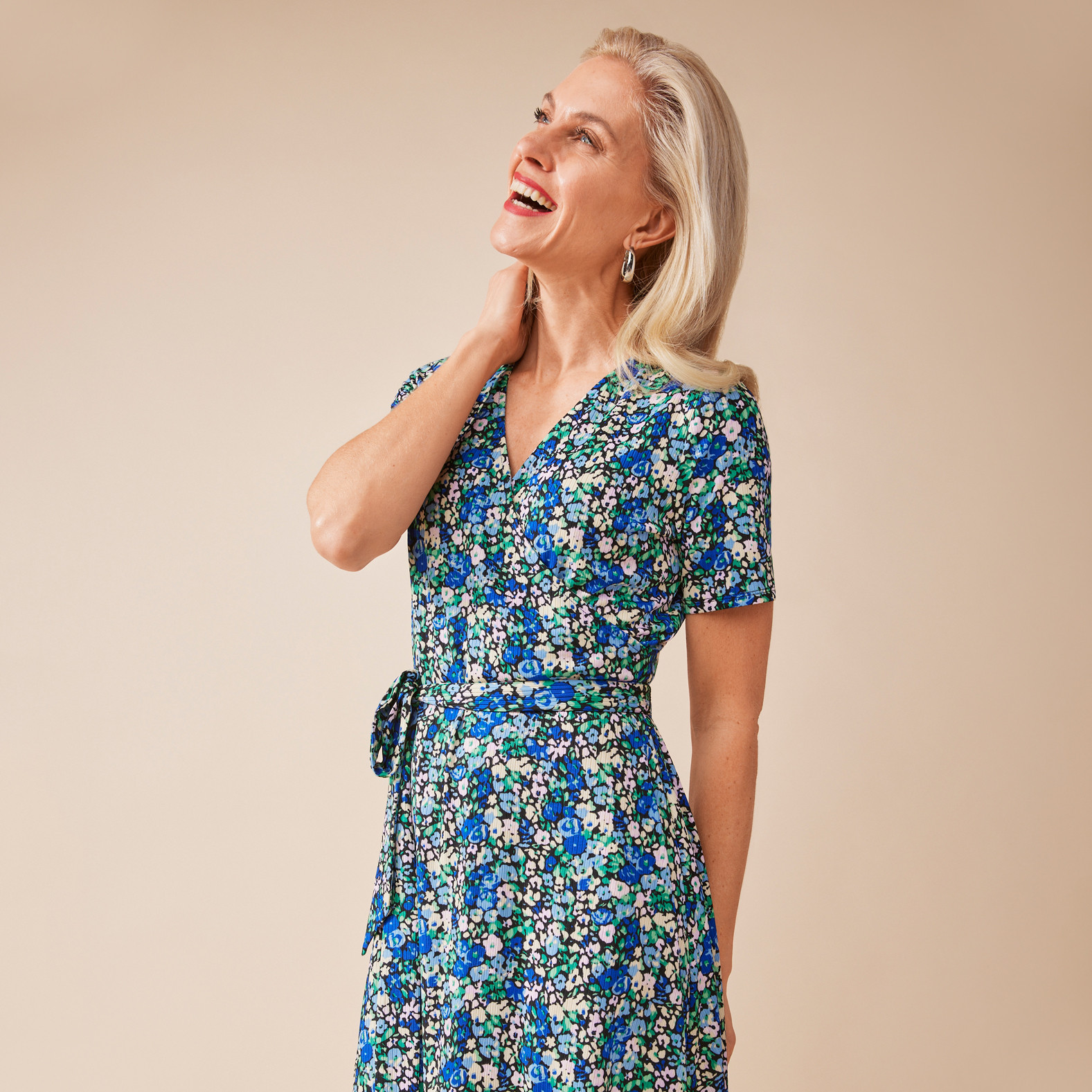 Floral Wrap Dress Half Body Front View