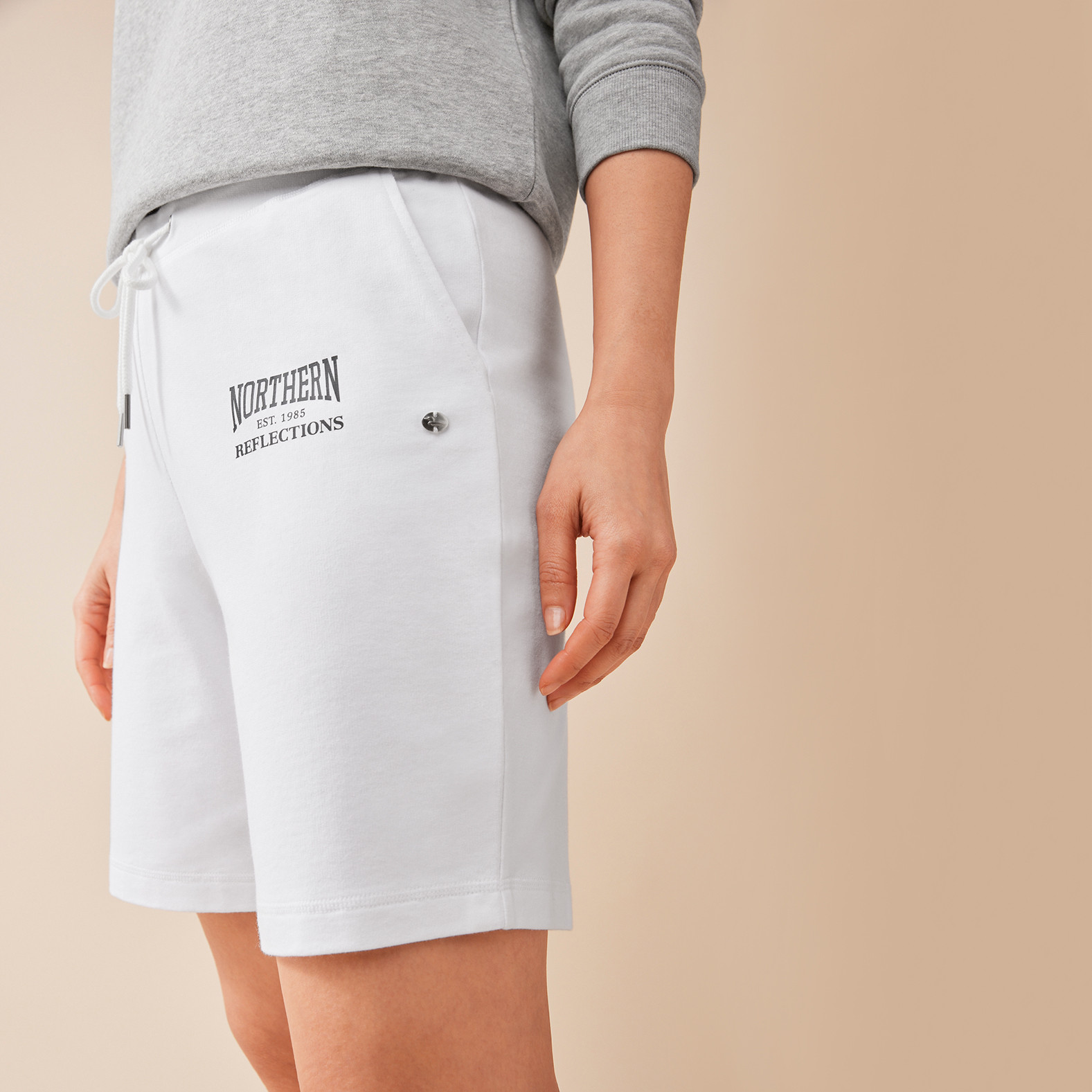Iconic Cotton Blend Shorts - White Side View