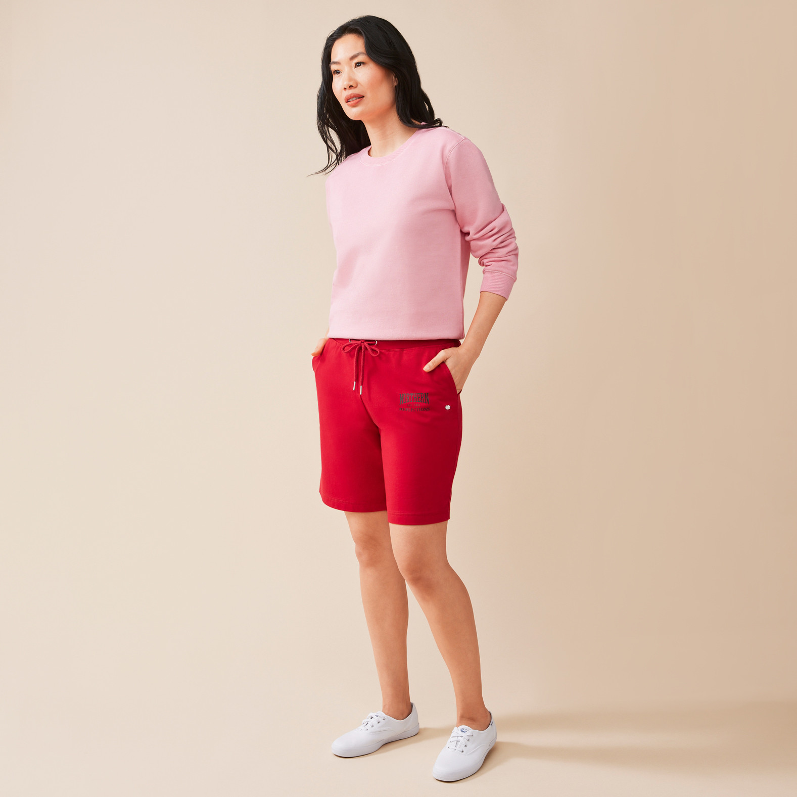 Iconic Cotton Blend Shorts -Red Full Body