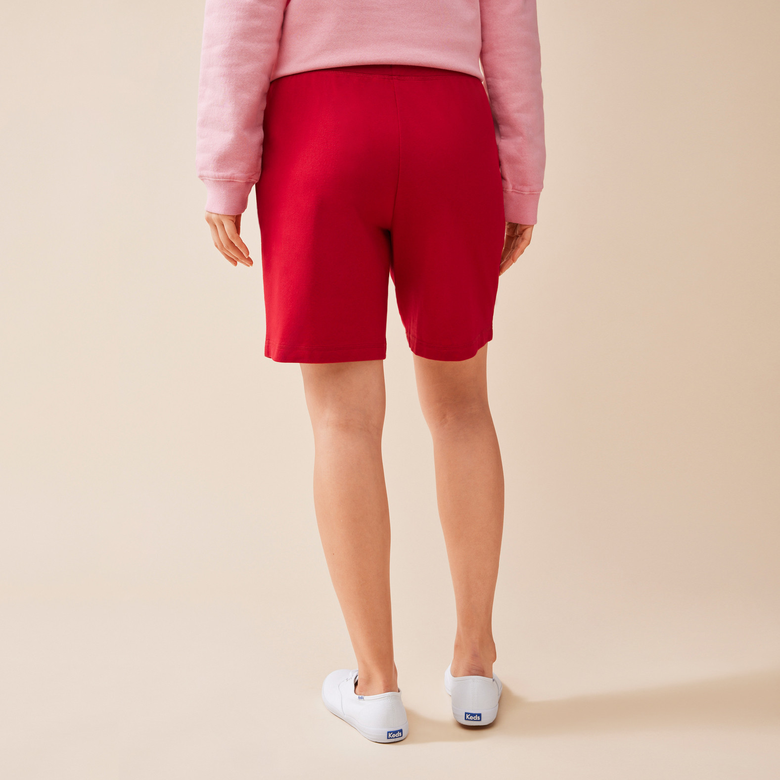 Iconic Cotton Blend Shorts -Red Back View