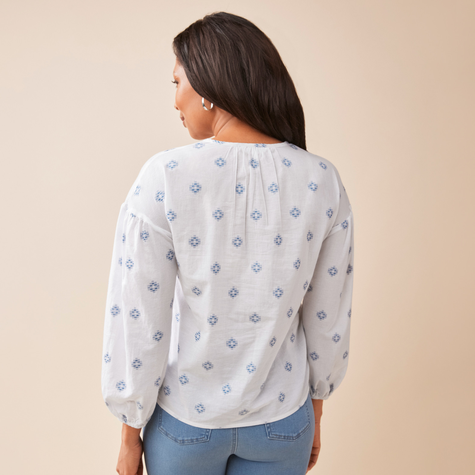 Long Sleeve Embroidered Shirt Half Body Back View