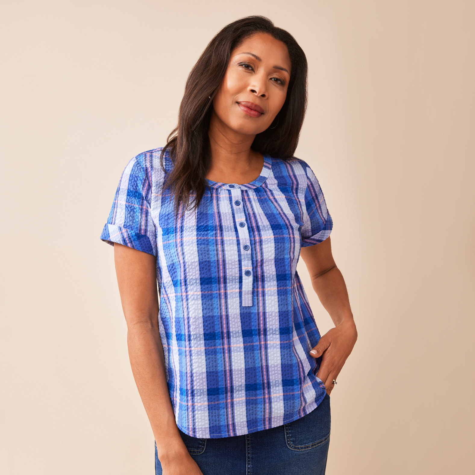 Seersucker Plaid Top