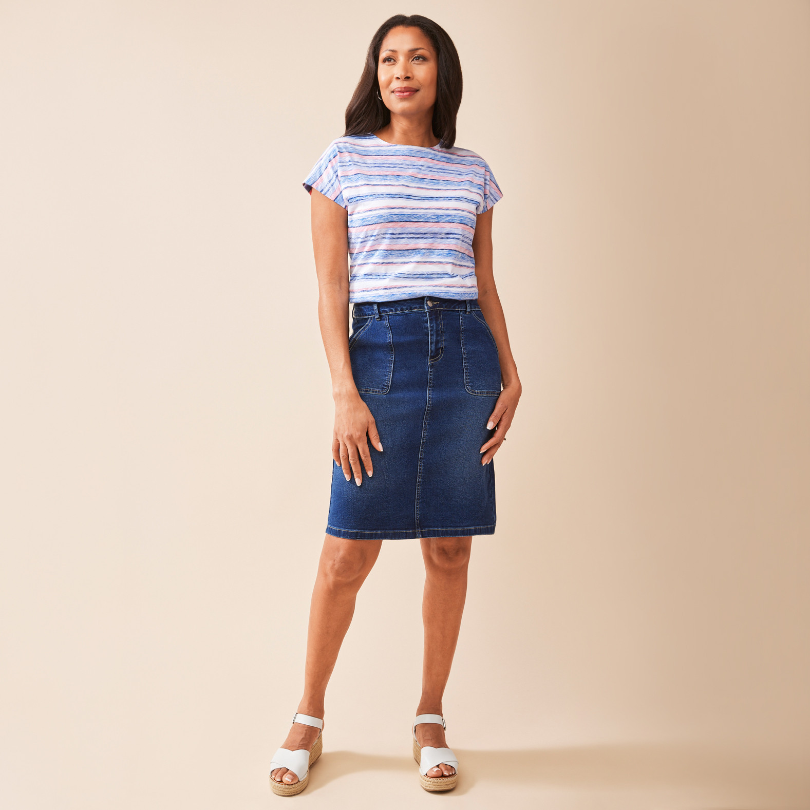 Striped Short Sleeve Top Front View