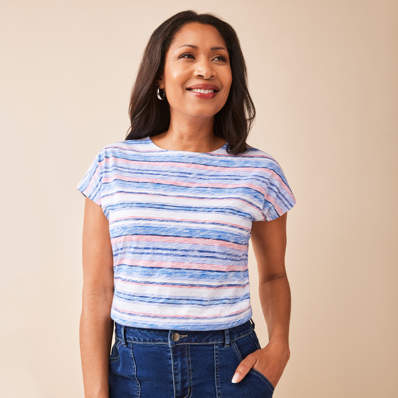 Short Sleeve Striped Tee Half Body