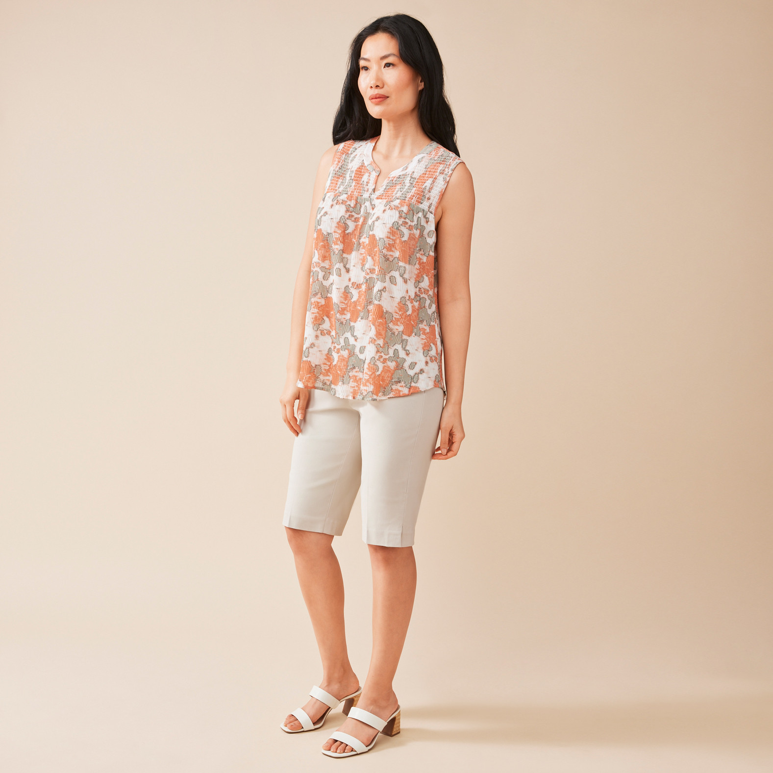 Sleeveless Pleated Blouse Full Body Front View