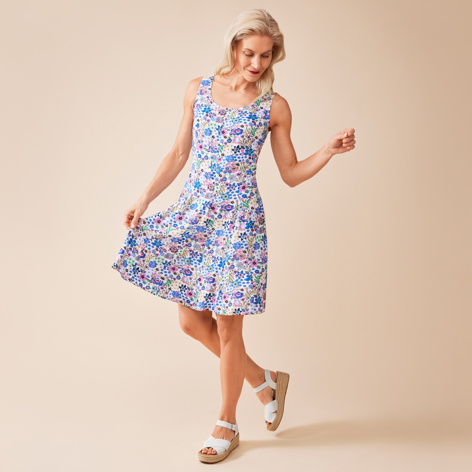 Sleeveless Printed Fit and Flare Dress