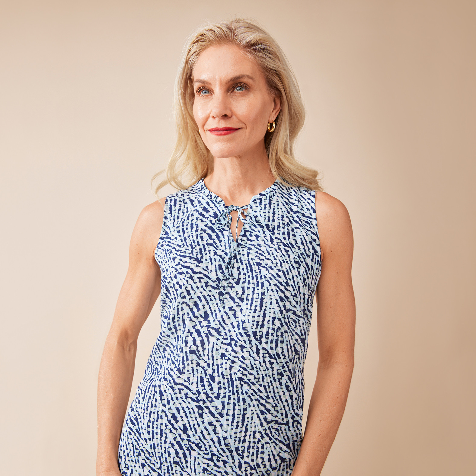 Sleeveless Ruffle Hem Dress Half Body Front View