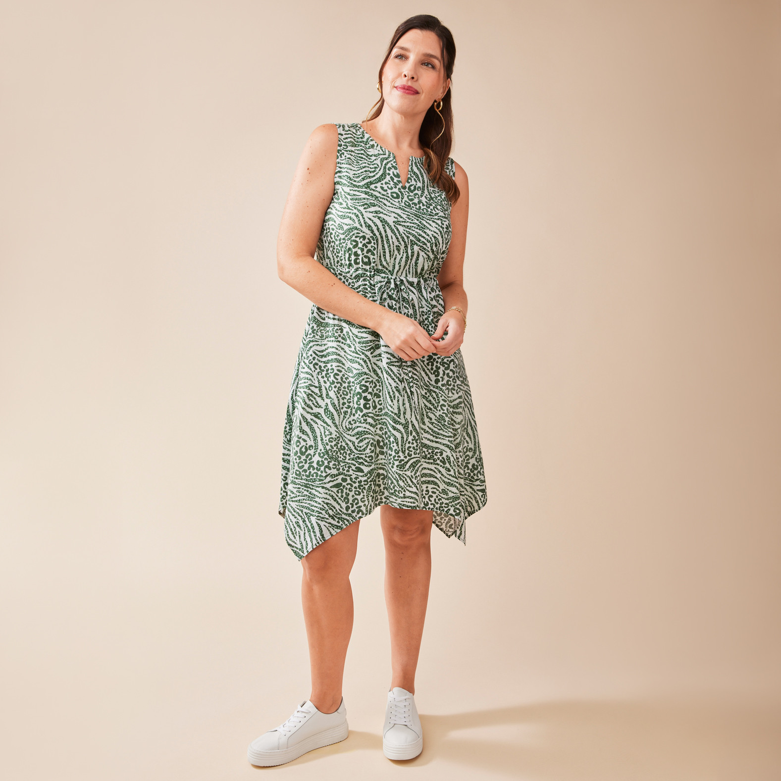 Sleeveless Sharkbite Dress Full Body Front View