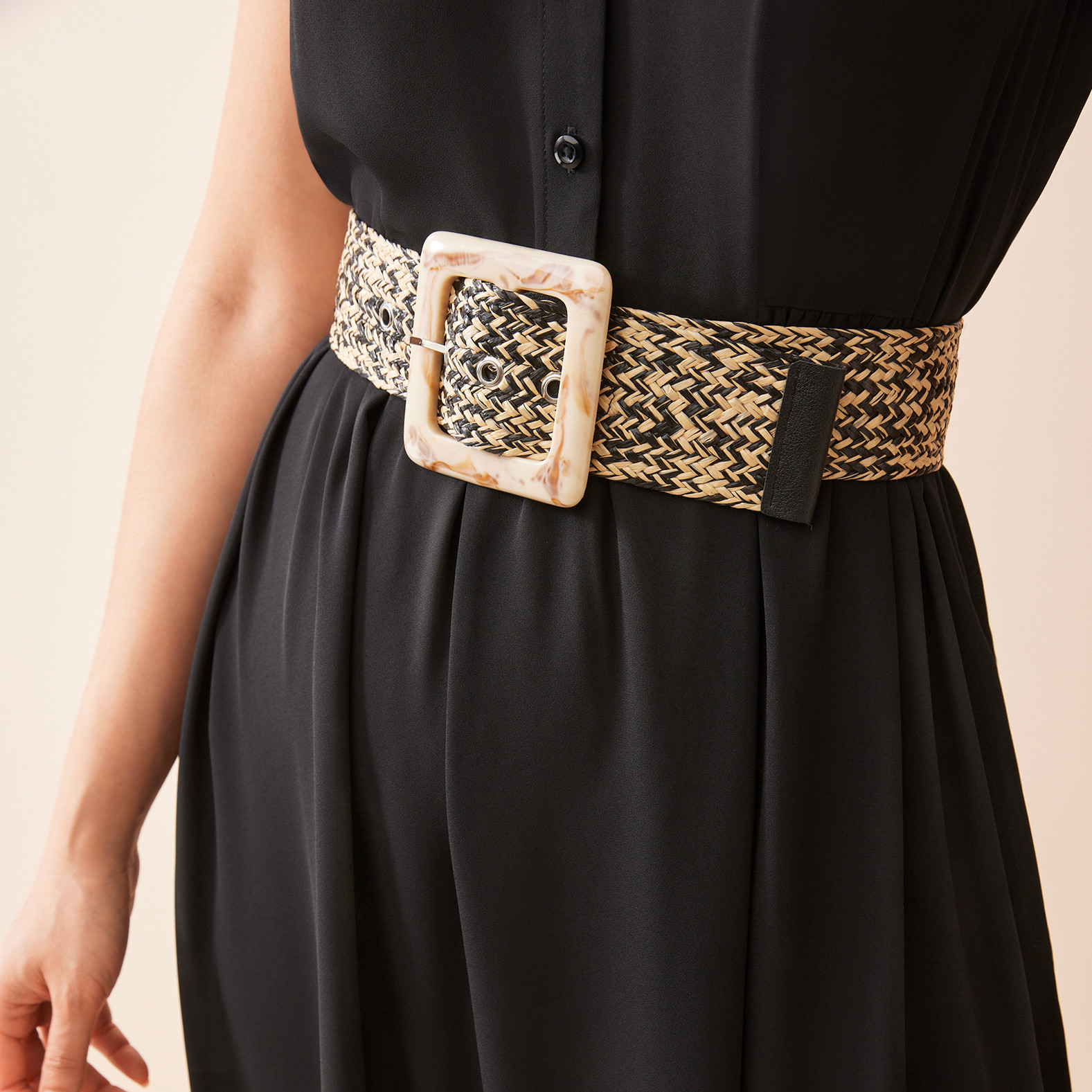 Woven Belt with Faux Leather Trim