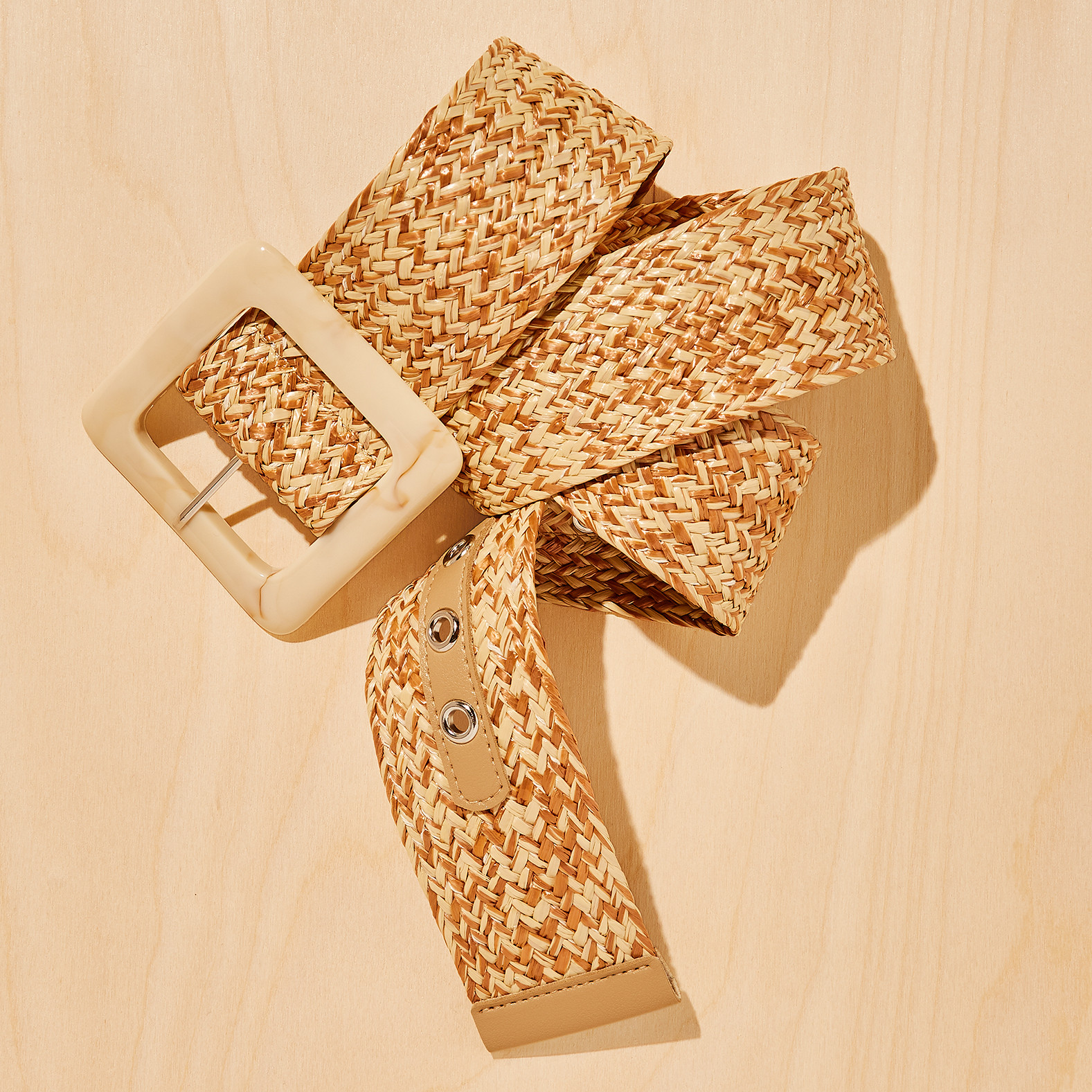 Woven Belt with Faux Leather Trim Oatmeal