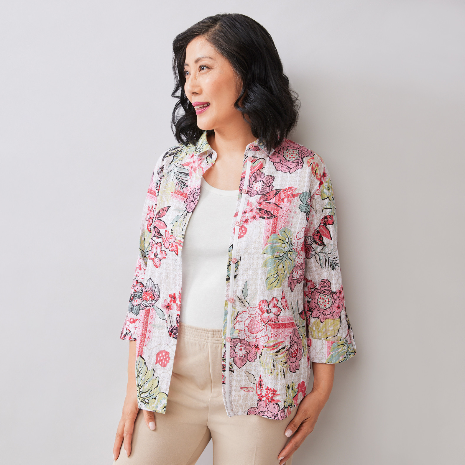 Button Up Rose Print Shirt