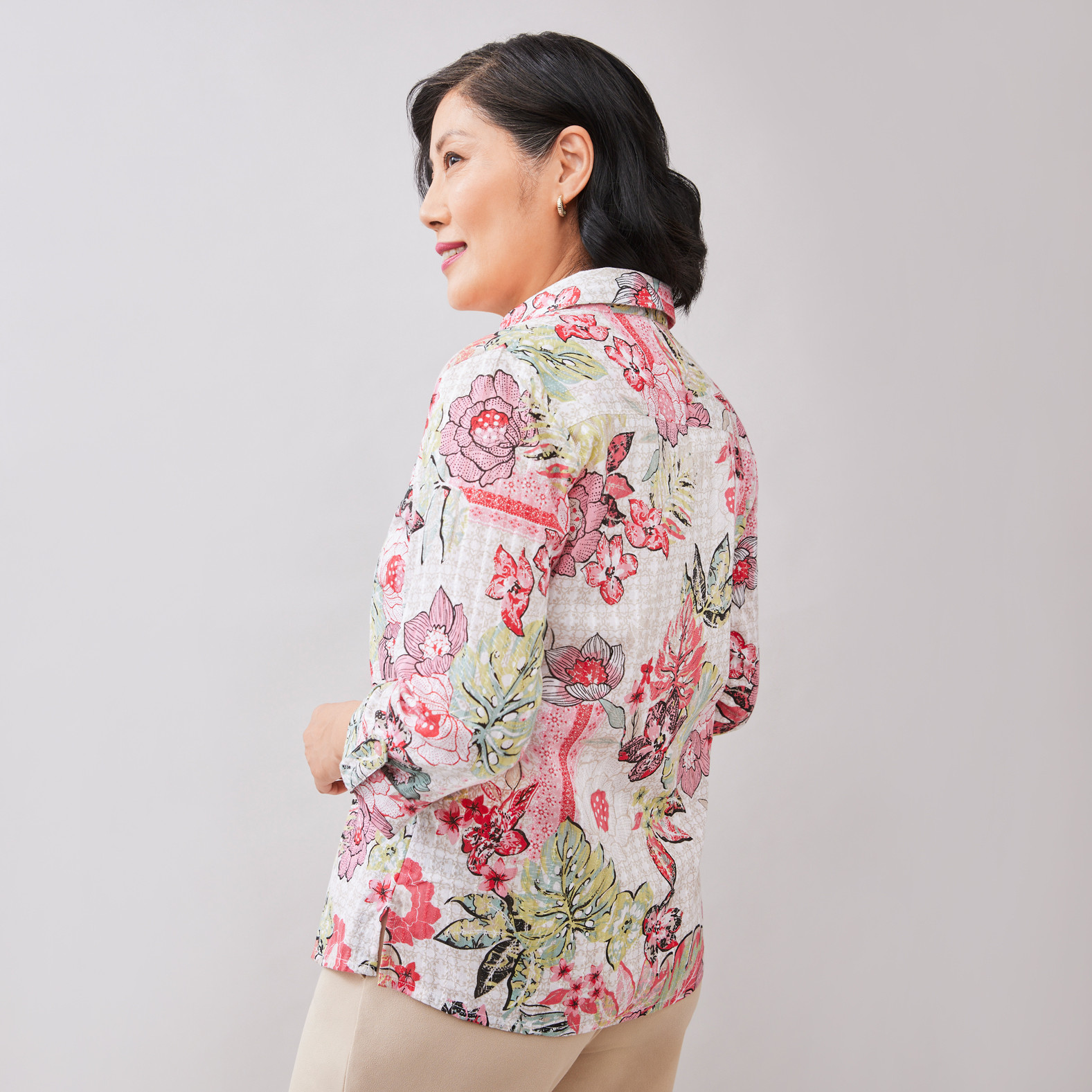Button Up Rose Print Shirt  Back View