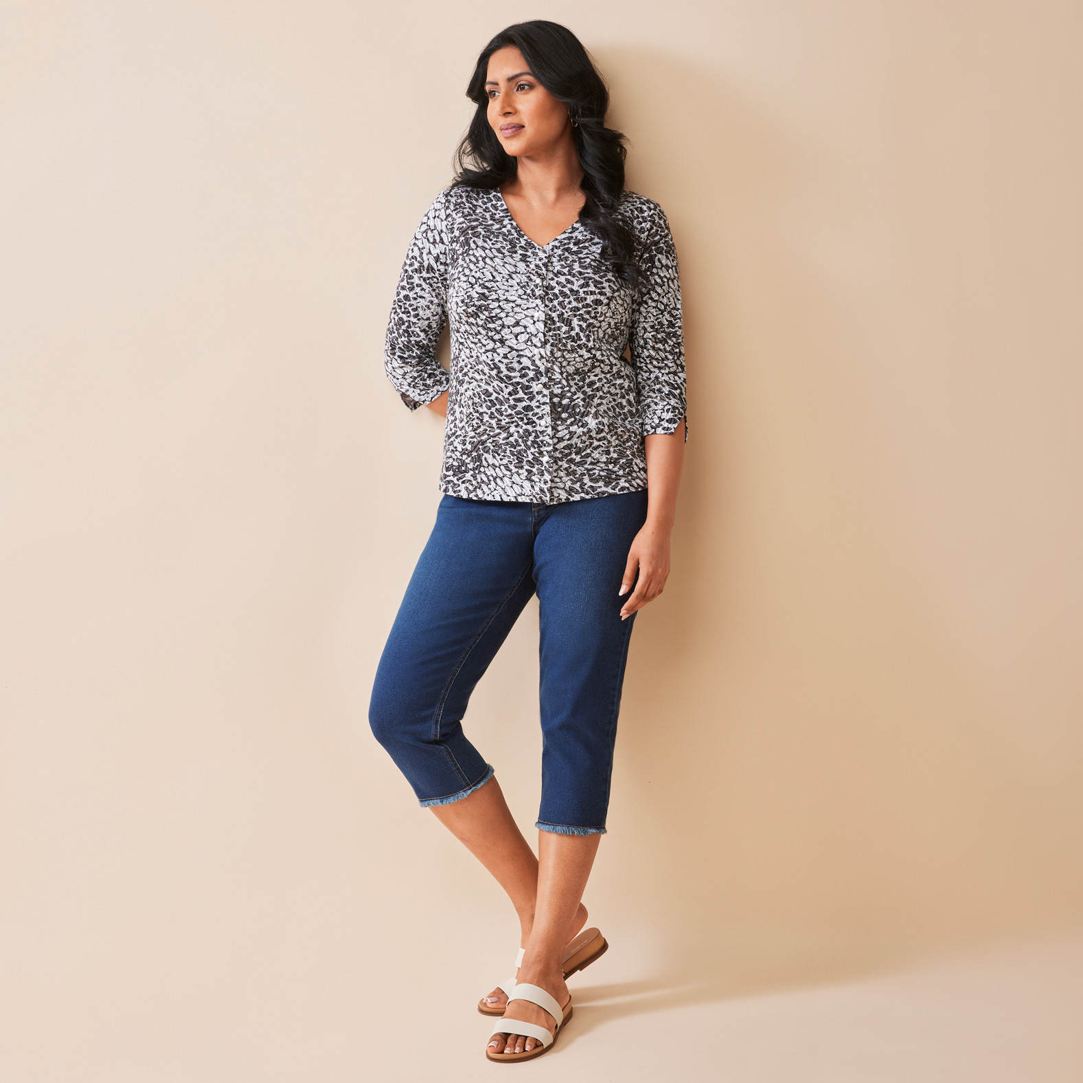 Animal Print Snap Cardigan Untucked