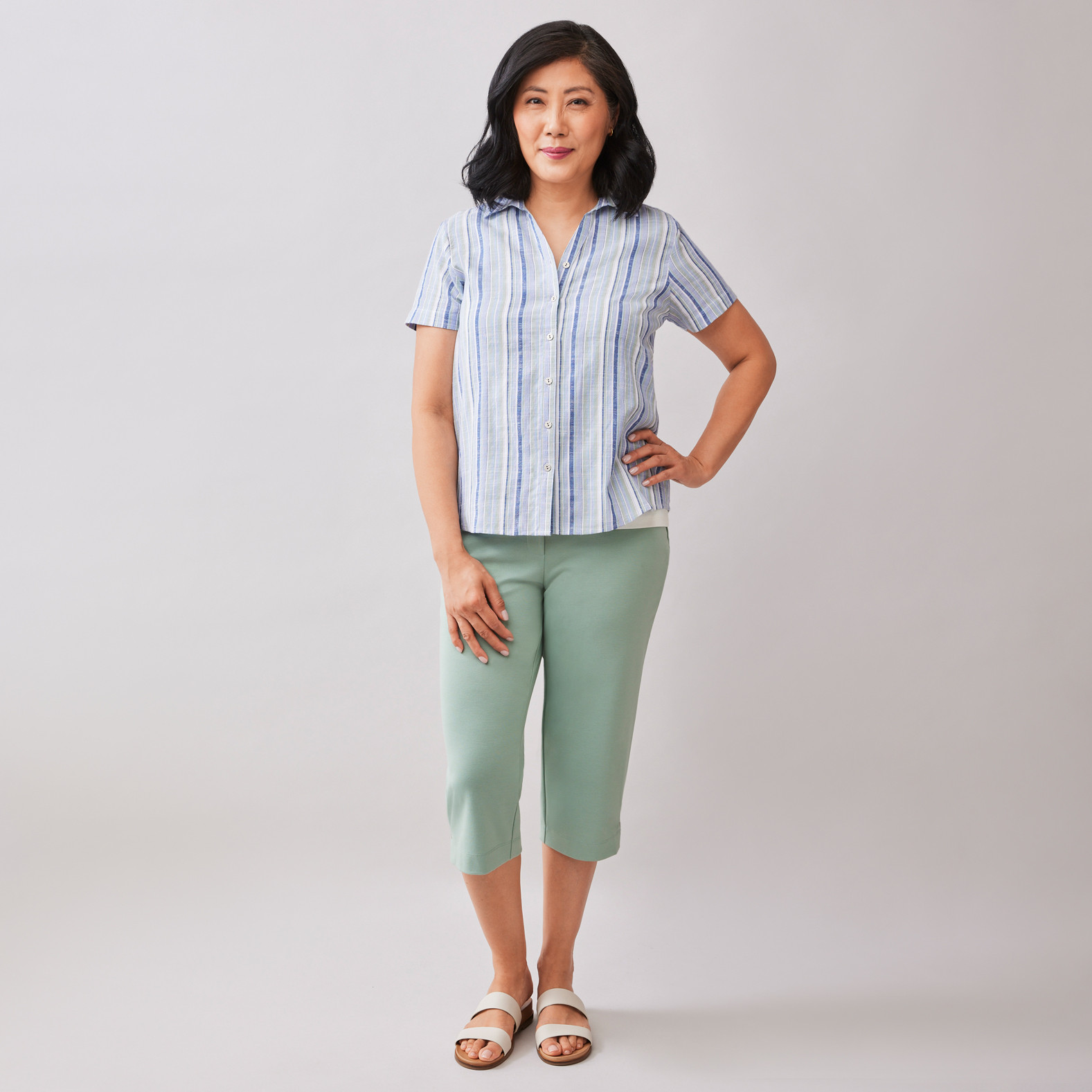 Striped Button Up Shirt Full Body Buttoned