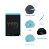 An LCD writing drawing tablet in blue, featuring a stylus, smooth screen, and a battery included.
