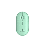 A mint green wireless travel mouse featuring a central scroll wheel and a logo on the base.