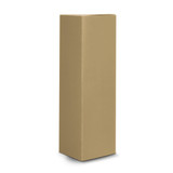 A tall, brown cylindrical product packaging with a plain design, featuring a logo.
