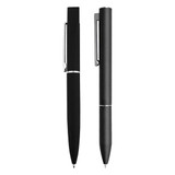 A pen gift set featuring two metal pens in black, with a simple design and metal clips. Includes a branded logo. A pen gift set featuring two metal pens in black, with a simple design and metal clips. Includes a branded logo.