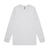 A long-sleeve grey t-shirt with a crew neckline and a logo on the label at the neck.