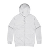 A grey zip-up hoodie with a front pocket and a hood. It features a small logo on the label.