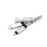 A silver 60W charging cable with a phone stand and opener, featuring a sleek design and a logo.