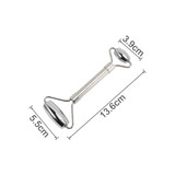 A stainless steel facial roller with two rounded ends, measuring 13.6 cm in length, on a white background.