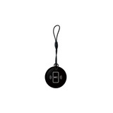 A black round NFC epoxy tag with a strap for attachment, featuring a symbol indicating NFC functionality.