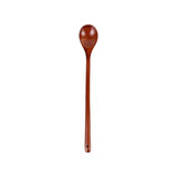 A long handle wooden spoon in a rich brown hue, featuring a smooth, rounded spoon head and a slender, elongated handle.