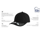 A black cap featuring a curved peak, water-resistant fabric, and a logo. It has an adjustable strap and soft touch.