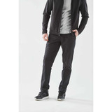 Men's Soho Performance Pant in black, featuring a sleek design and a logo, styled with a grey top and black shoes.